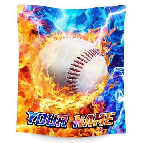 Baseball Blankets for Boys - Customize Sports Blanket - Comfy Cozy Flannel Throws for Couch, Room Decor 4 Sizes