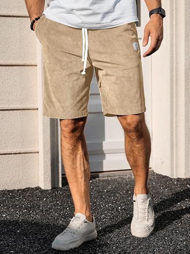 PLEPAN Mens Corduroy Shorts Casual 7 Inch Inseam Elastic Waist Drawstring Summer Beach Khaki Shorts XX-Large — view 2