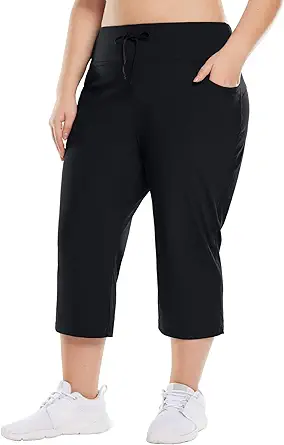 BALEAF Plus Size Capri Pants for Women High Waist Pull on Pockets Casual Summer