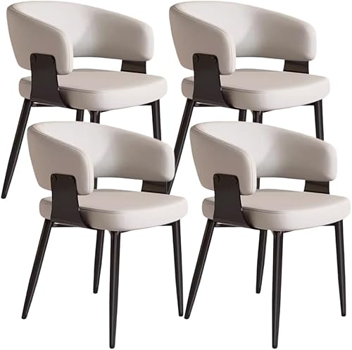 Miniatura 16 de YVYKFZD Juego de sillas de comedor, silla de comedor con patas de metal y respaldo curvo, sillas de cocina tapizadas de cuero, reposabrazos, silla