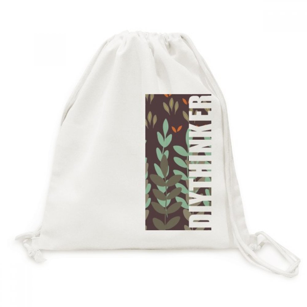 Sac à dos en toile vert brown peinture fleur drawstring backpack - 5