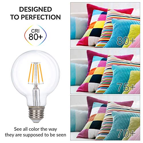 Simba Lighting Led Edison Vintage Vanity Globe Filament G25 (G80) 4W Dimmable 40W Equivalent (6 Pack) 120V Light Bulb For Bathroom Makeup Mirror, Medium E26 Base, Ce, Rohs Compliant, Warm White 2700K #TOP3