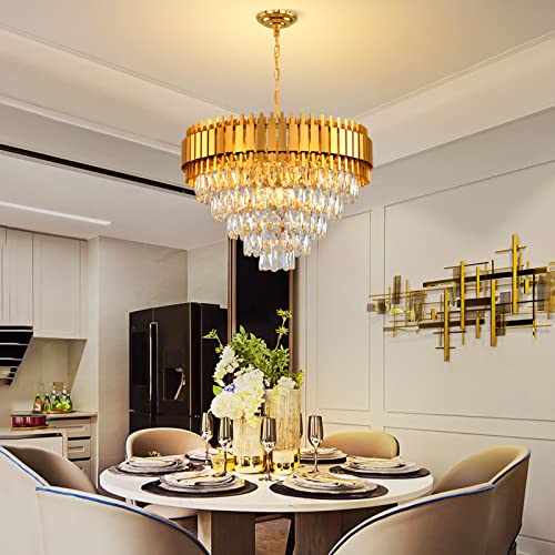Meiosoa Gold Chandelier 12 Lights Modern Crystal Chandelier For Dining Room Living Room Bedroom Foyer Hallway Round Pendant Ceiling High Ceiling Chandeliers Hanging Chandelier Light Fixture W24In #TOP1