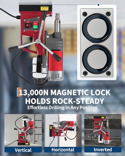 Image of Garvee Magnetic Drill Press Kit, 1.57 inch Capacity, 1450W Electric Mag Drill with Adapter, 820RPM, 2922LBF Force, Double Dovetail Design Portable Drilling Machine for Industrial, Workshop and Home Use