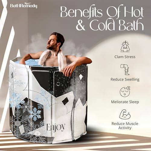 Image of Bath Tub for Adult for Bathroom, Foldable SPA Tub for Home Use with Drainage Hole, Thickened Insulated Ice Bath Tub, Inflatable BathTub for Adults, Ice BathTub for Adults (Black Flower)