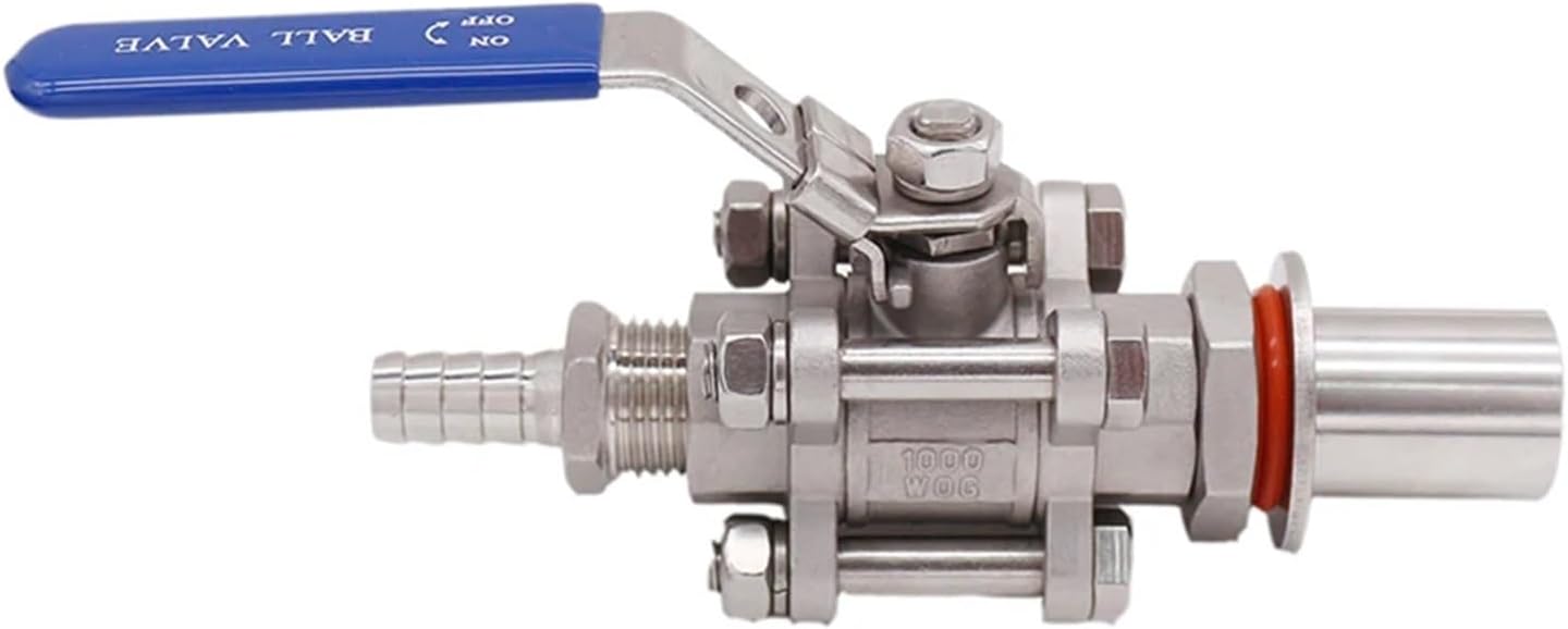 Brewing Equipment Weldless Kettle Valve Kit w/ 1/2" Barb, 3 Piece Ball Valve, 1/2" NPT, Stainless Steel, Brewer Hardware Brewing Equipment