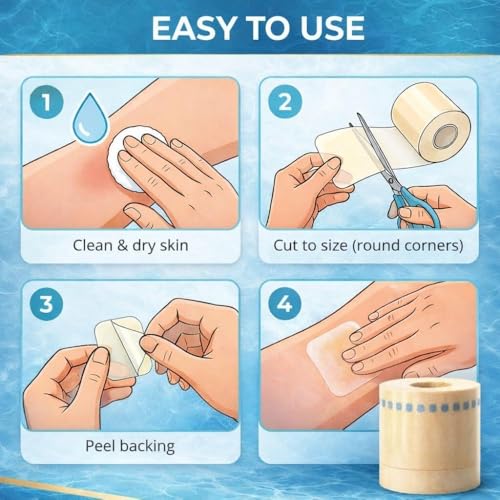 Image of Hydrocolloid Dressing Roll for Blisters, Burns & Acne, Waterproof Cut-to-Size Pimple Patch Roll, Medical Grade Wound Care Bandage for Heel Blister Protection & Skin Healing [ 5cm x 16 Feet ]