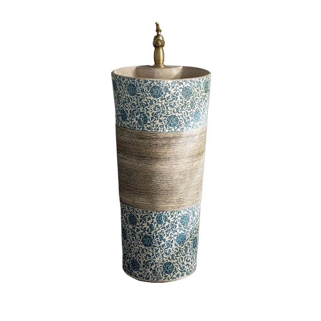 Kunyos A Bathroom Sink Retro Home Balcony Pedestal Washbasin Hotel Garden Ceramic Pedestal Basin Bathroom Vanity