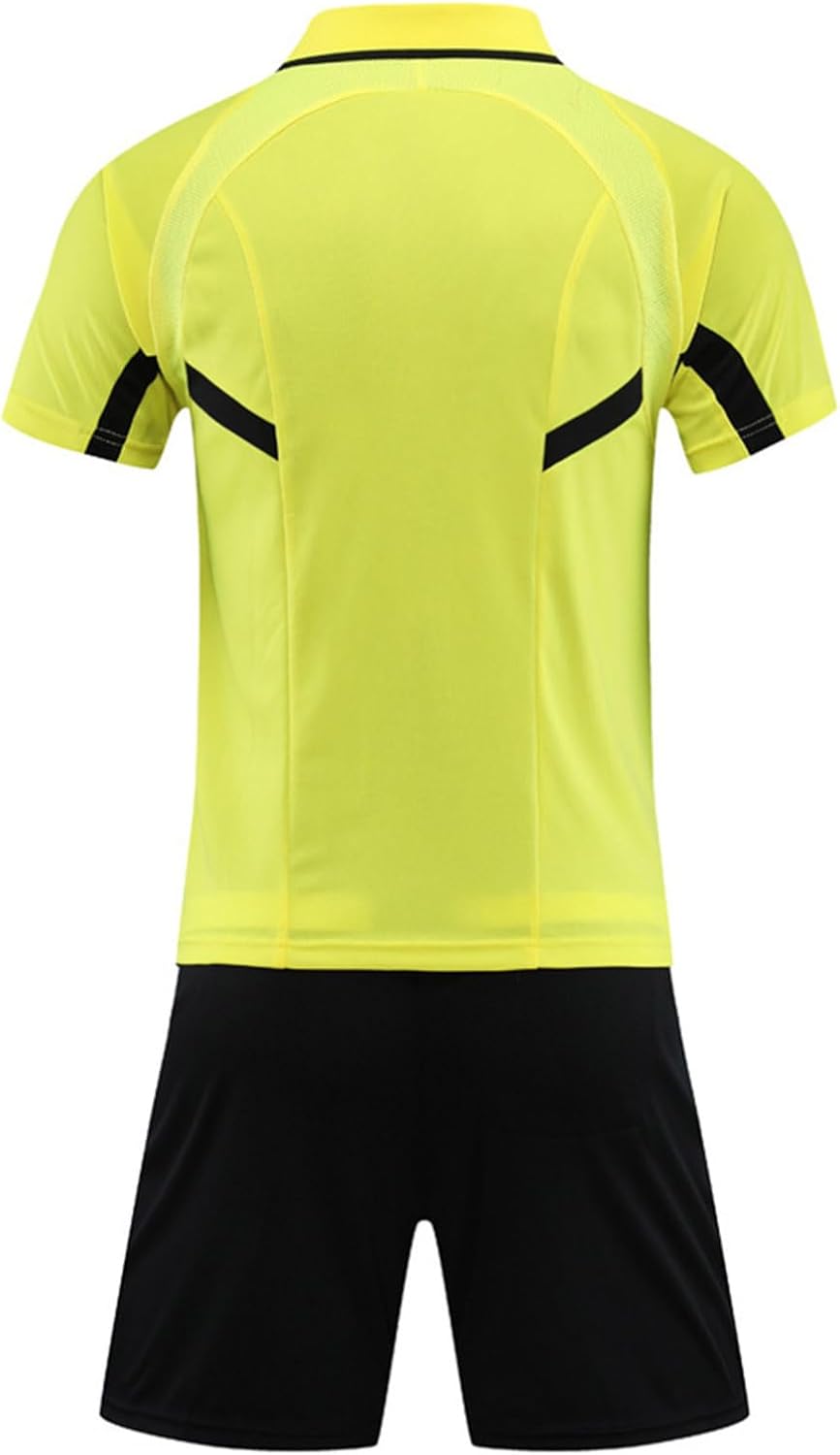 TiaoBug Boys Mens Soccer Referee Jersey and Shorts Set Short Sleeves Ref Shirts Umpire Referee Uniforms Uniforms