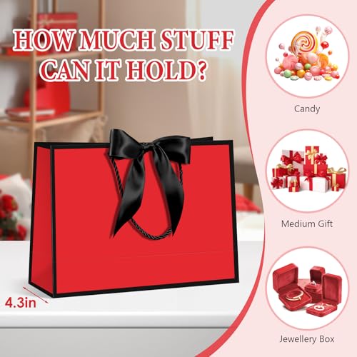 Image of JMANNI Gift Bags with Handles, 13 inch Medium Gift Bag for Presents, 1 Pcs Bags with 2 Tissue Paper and 1 Cards for Baby Shower Wedding Bridal Shower Mother's Day Birthday Party (black-red