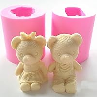 Vista 1 de 2 unids 3D lindo oso niño niña silicona jabón molde Fondant pastel decoración herramientas pastel chocolate molde goma pasta velas moldes