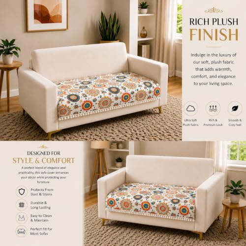 Image of Homerz Premium Printed Quilted Velvet Sofa Slip Cover Protector with Tassels, Sofa Mat, Exact Size, Antislip Cover (Mosaic, 2 Seater, Half)