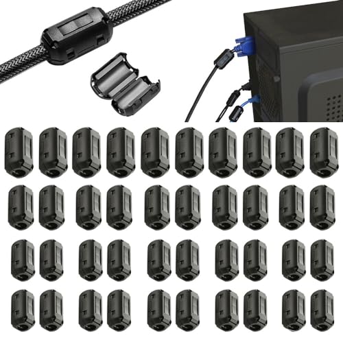 CJBIN 40 Stück Ferritkerne für Kabel, Mantelwellenfilte, Ferritkern Ferrite Ring, Entstörfilter Klappferrit Aufsteckbarer Ferritring Ferritkerne für Kabel RFI, EMI, 3.5mm 5 mm...