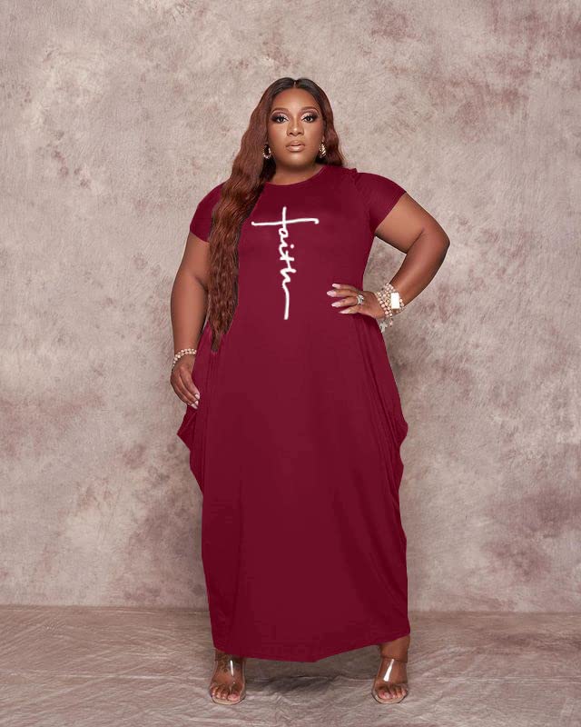 Image of YeGine Oversize Tshirt Dress Plus Size Short Sleeve Maxi Dress with Pockets