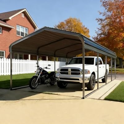 FILLOSLOV Heavy Duty Metal Carport 12x20 ft Galvanized Steel Carport Shelter for Car Extra Large Canopy for Dual Vehicle, RV Boat Storage All Weather Protection Garage Party Tent (12x20 FT)