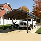 12x20 FT Heavy Duty Extra Large Metal Carport with Vertical Roof Design - All Weather Protection Galvanized Steel Shelter for 2 Car, Dual Vehicle, RV and Boat Storage (12x20 FT)