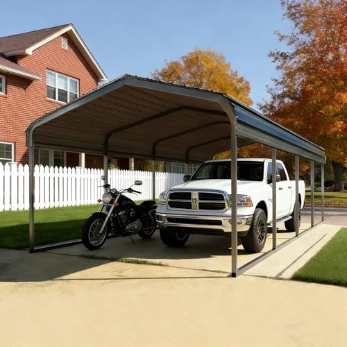 Arrow Carports Galvanized Steel Carport Review 3 Heavy Duty Galvanized Steel Carport with Vertical Roof Design - Oversized All Weather Carport Shelter for Multiple Vehicles, Including Full-Size Pickup Trucks and Boats (12x20 FT)
