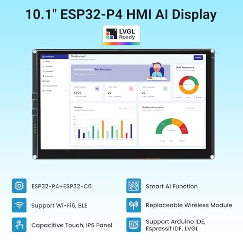 Image of 10.1 Inch ESP32-P4 Display IPS Touch Screen WIFI6 Dev Board | Based on ESP32-P4 & ESP32-C6, Up to 400MHz, 1024x600 Resolution, Support Wi-Fi 6, Bluetooth 5.3 (BLE), AI Speech Interaction