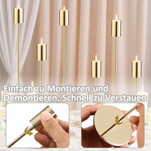 6 Set Kerzenhalter, Gold Metall Kerzenhalter, 3 Arten von Stabkerzenhalter mit Höhen, Dekorativer Vintage kerzenhalter aus Metall, Hoch kerzenleuchter, für Jubiläum, Hochzeit, Geburtstagsessen