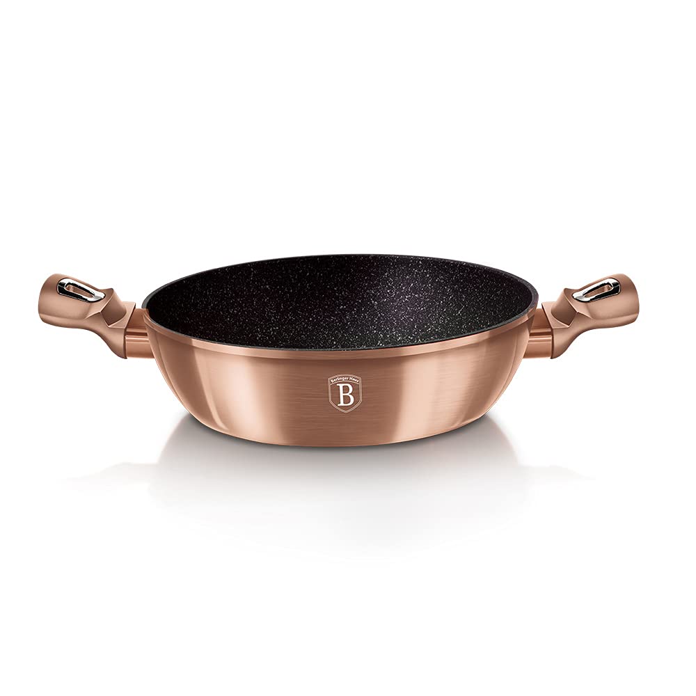 Berlinger Haus, Cocotte avec couvercle, 28 cm, Collection Rose Gold, revêtement en marbre antiadhésif à 3 couches, Convient à tous les types de cuisson, y compris les plaques de cuisson à induction