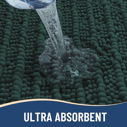 Image of Arotive Luxury Bathroom Runner Rugs 47x17, Extra Soft Thick Absorbent Shaggy Chenille Bath Rugs, Machine Wash Dry, Bath Mats for Bathroom Floor, Tub and Shower, Home Decor Accessories, Dark Green