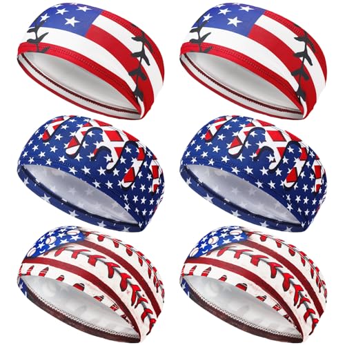 Suncalla 6 Pcs Patriotic American Flag Baseball Headbands