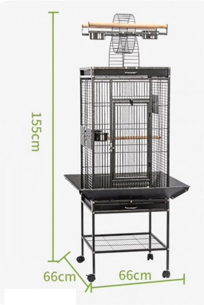 Birdcage Large Wrought Iron Bird Cage with Play Top and Rolling Stand Parrot Cage Bird Cages with Wheels Bird Flight Cage