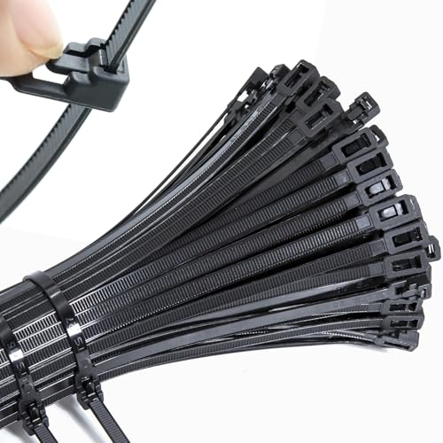 Mgctolbox 100 pcs Collier de Serrage Plastique 300 x 4,8 mm, Serre Cable Noir Réutilisables Nylon...