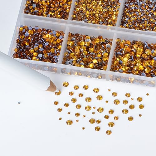 Image of Bymitel Hotfix Crystal Rhinestones Round Gems for Crafts,Mixed 6 Sizes with Wax Pencil Kit, Topaz1.3-3.2mm(SS3-SS12 /8000pcs)