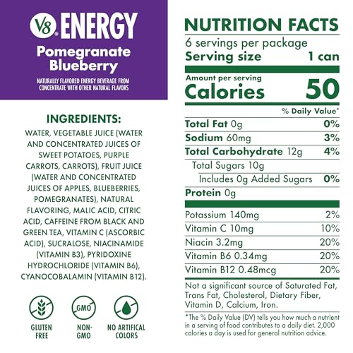 Image of V8 Energy Pomegranate Blueberry Energy Drink, 8 fl oz Can (24 Pack)