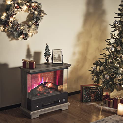 Turbro Firelake 27-Inch Electric Fireplace Heater - Freestanding Fireplace With Mantel, No Assembly Required - 7 Adjustable Flame Effects, Overheating Protection, Csa Certified - 1400W, Gray Wash #TOP6