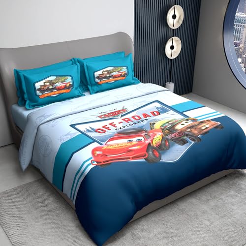 Image of Sassoon Disney Cars Off-Road Digital Printed 100% Cotton Bedsheet with 2 Pillow Covers in 300TC