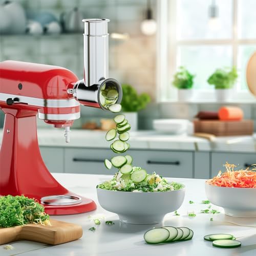 Stainless Steel Slicer Shredder Attachment for KitchenAid Stand Mixer, For Kitchenaid Cheese Grater Attachment, Salad Maker, Grinding Powder, Cheese Kitchenaid Attachment with 4 Blades - Thumbnail 2