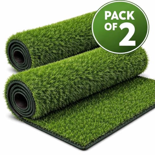 Image of 25 MM High Density Artificial Grass Bathmat Carpet Mat for Balcony Multipurpose Entryway Floor Doormat for Lawn Garden Terrace & Office (37 X 57 Cm, Green Pack of 2)