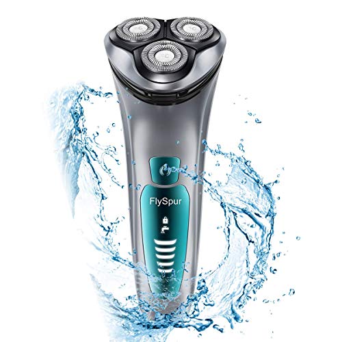 Electric Razor for Men,FlySpur Quick Rechargeable 3D Shaver IPX7 100% Waterproof Men's Rotary Shavers Wet & Dry Mens Razors with Time Display,Pop-up Trimmer (White)