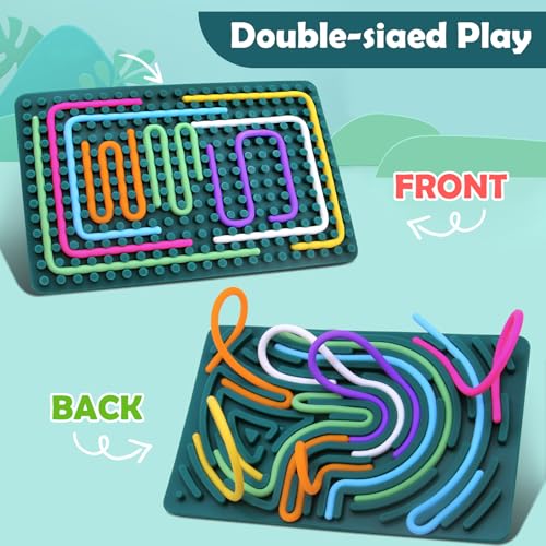 Sensorik Spielzeug Activity Board, Silicone Sensory Fidget Toys für Stress Anxiety, Sensory Reise Toys Spiel für Kinder ab 3 Jahr & Erwachsene, mit Reisetasche & 20 Schnüren