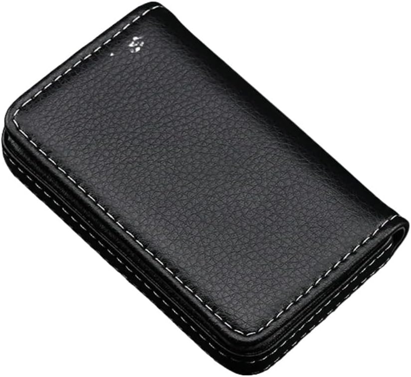 Sized Stitched PU Leather Credit Card Holder Visiting Business Case Wallet for Men Women(Black)