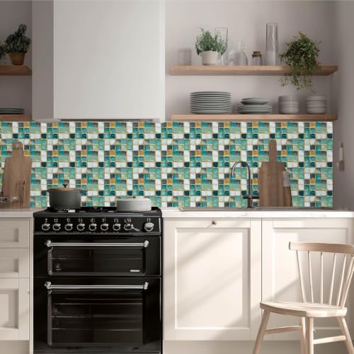 Image of Moroccan Tile Stickers | Waterproof Self Adhesive Peel & Stick Tile Decals for Kitchen Backsplash, Bathroom Wall, Floor, Furniture & Glass (8x8 Inch, Design 40)