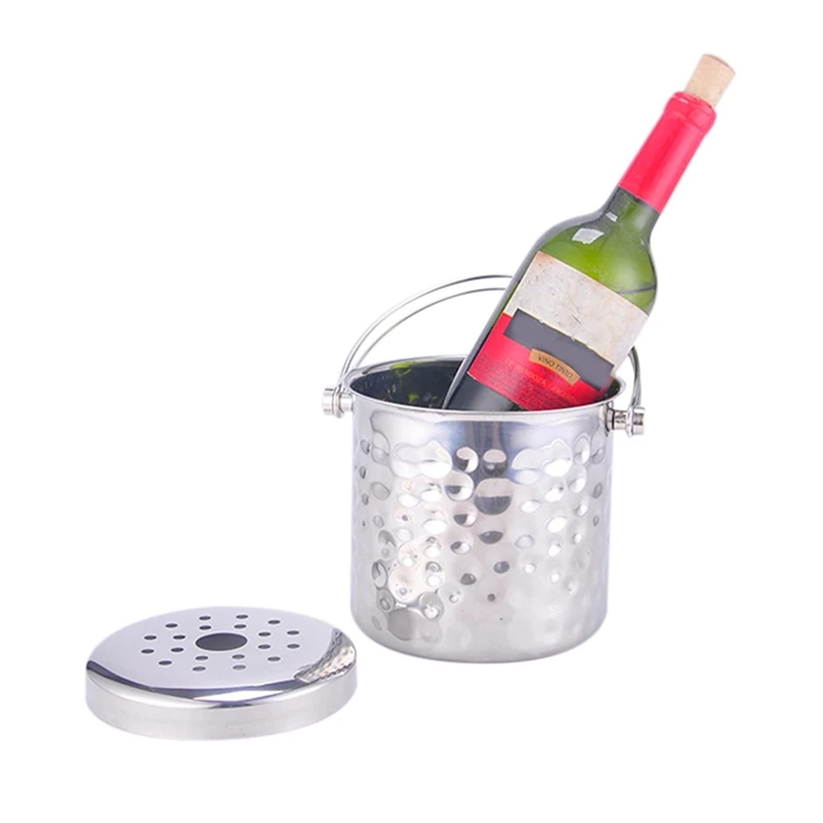 Champagne Bucket Ice Cubes Stainless Steel Champagne Beer Wine Cooling Barrel KTV Club Bars Night Party Stand (Colour: Silver, Size: One Size)