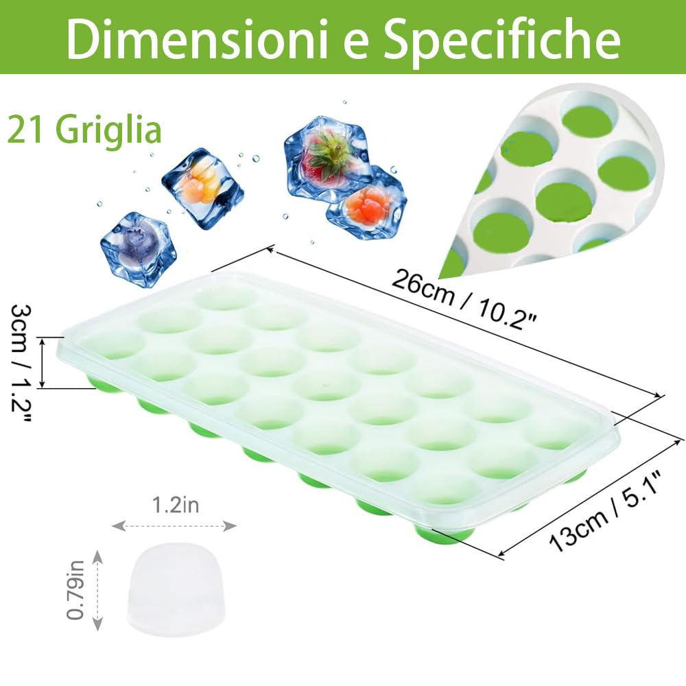 2 Pezzi Stampo Cubetti di Ghiaccio Con Coperchio, Formine Cubi Ghiaccio Silicone 100% Senza BPA Certificato LFGB, Impilabili Vaschette Ghiaccio per Cocktail, Facili da Rilascio