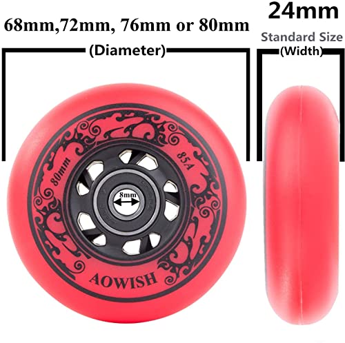 Aowish 4-Pack Inline Skate Wheels Outdoor Asphalt Formula 85A Hockey Roller Blades Replacement Wheel With Bearings Abec-9 And Floating Spacers (Red, 76Mm) #TOP3