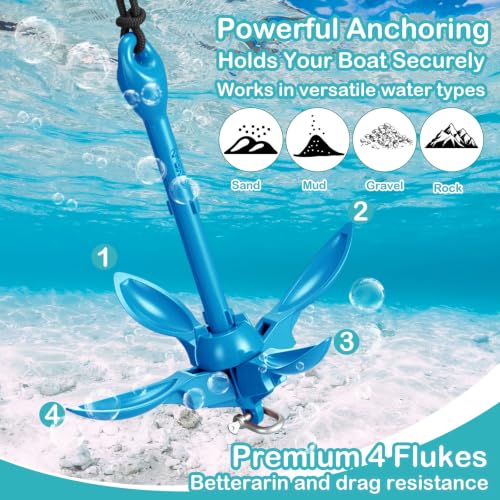 Image of MorningRo 1 Pack 1.5 /3.5 lb Marine Kayak Anchor Kit with 40ft Rope and Buoy Folding Grapnel Boat Anchor Kit Kayak Fishing Accessories for Small Boats, Canoe, SUP Paddle Boards