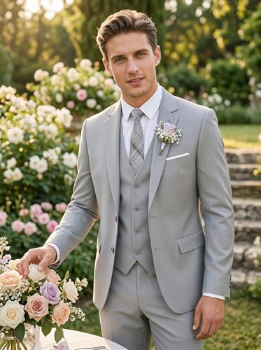 Image of WOMS Men's 3 Piece Suit Slim Fit,Mens Wedding Suit Groom Prom Tuxedo