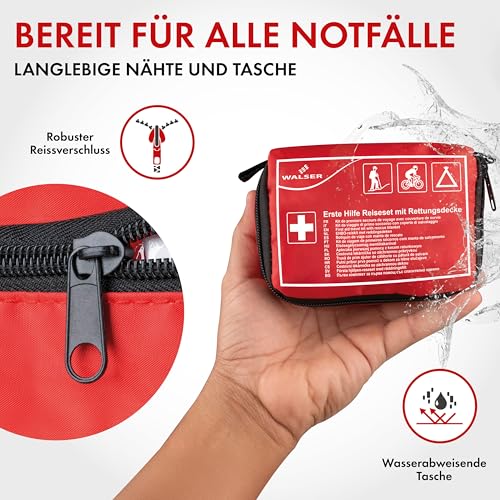 WALSER Premium Mini Erste Hilfe Set 2026, wasserfestes Notfall-Set Outdoor/Camping/Fahrrad, 31-teiliges Reiseapotheke Set, kompaktes Erste Hilfe Set Outdoor, Mini Verbandskasten 2026, First Aid Kit