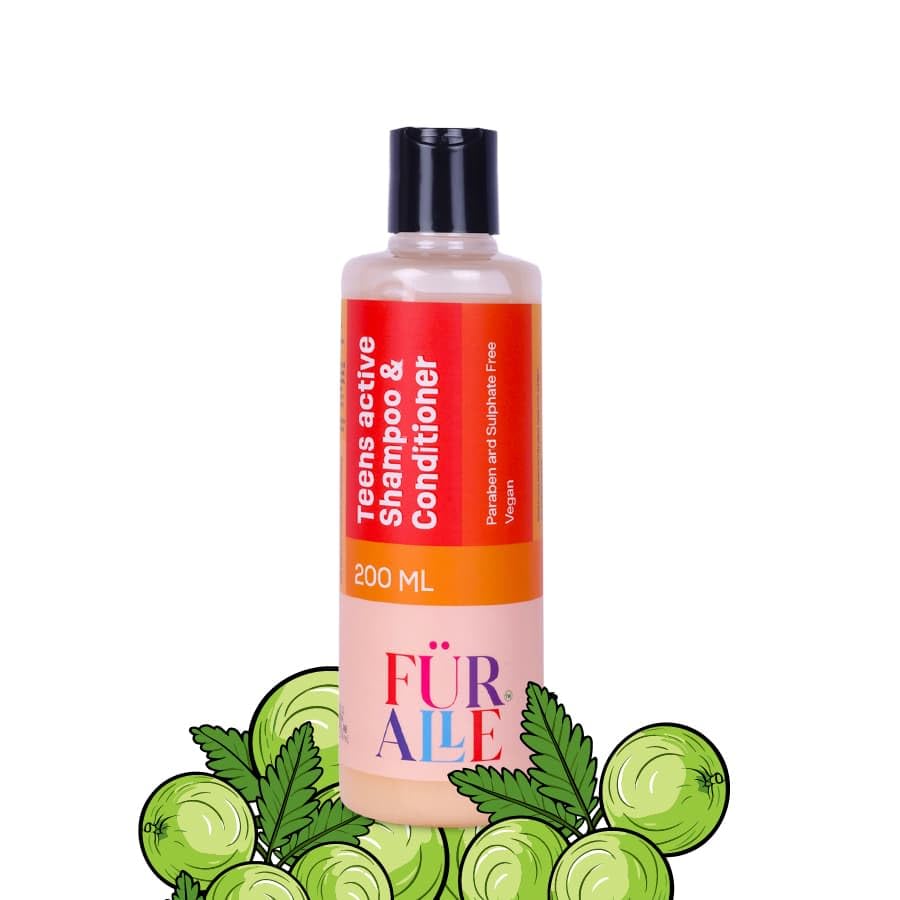 FurAlle Teens Active 2-in-1 Shampoo & Conditioner for Boys & Girls (Age 10–14 Years) |With Aloe Vera, Argan Oil, Biotin, Amla & Onion |Hair Fall Control, Strength & Repair | Paraben & SLS-Free | 200ml
