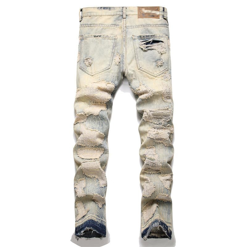 Men Jeans Retro Light Blue Embroidery Patched Ripped Jeans Mens Vintage Stretch Slim Denim Pants ​​Trousers2