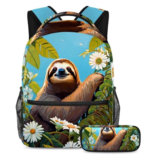 Sac à dos paresseux grand format avec trousse assortie multicolore