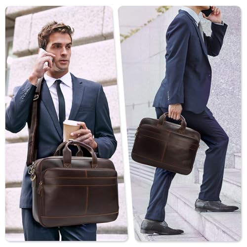 Image of Jack&Chris Full Grain Leather Briefcase for Men, Business Messenger Bag Laptop Bag Attache Case, Fits 15.6 Inch Laptop