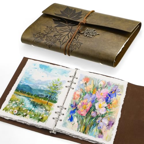 Vintage Watercolor Sketchbook 140 lb/300 GSM Deckle Edge Paper Cold Press Watercolor Paper Watercolor Journal for Painting Drawing Mixed Media(9x6.3 in)