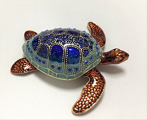 Znewlook Sea Turtle Crystal Studded Pewter Jewelry Trinket Box Czech Crystal Turtle Trinket from